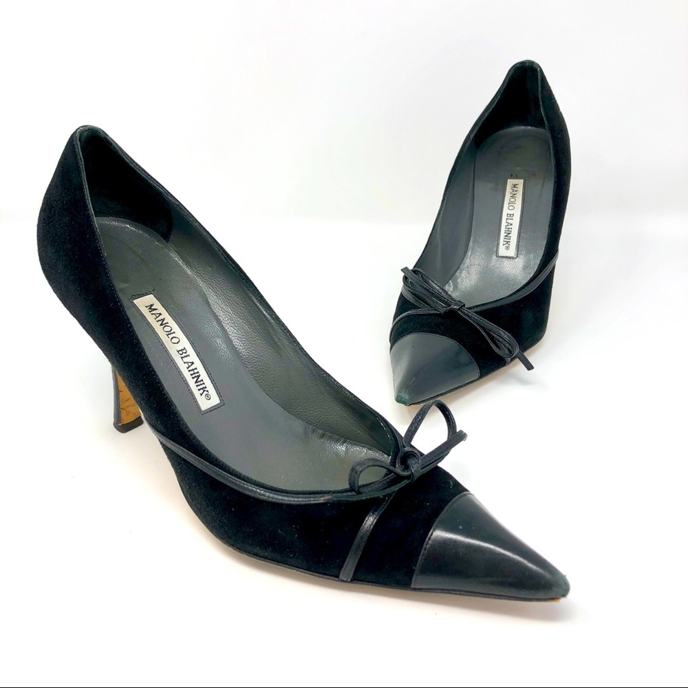 Manolo’s Black Suede /Leather and Bow Tie